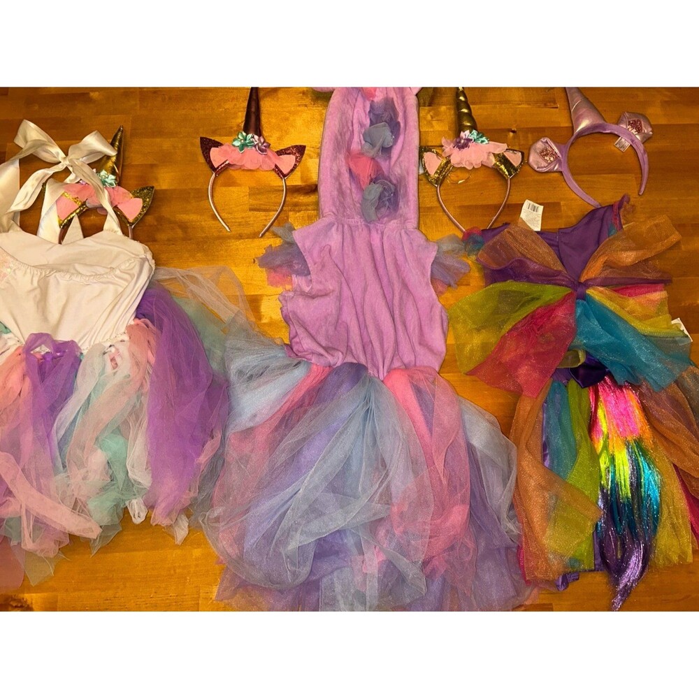 Girls Set of 3 Unicorn Costumes and Headbands Size Small/6 - Picture 2 of 7
